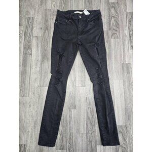 Levis 711 Skinny Jeans Womens 27 Black Distressed Denim Stretch Water Less